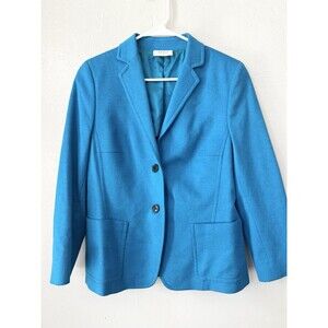 AKRIS PUNTO Blue Wool Angora 2 Button Blazer Jacket Sz 10 Boxy Italy Luxury
